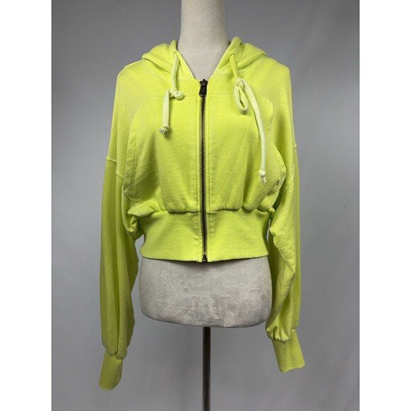 FP Movement Free People Full Zip Up Hoodie Fluorescent Neon Green Lime Small - Picture 1 of 10